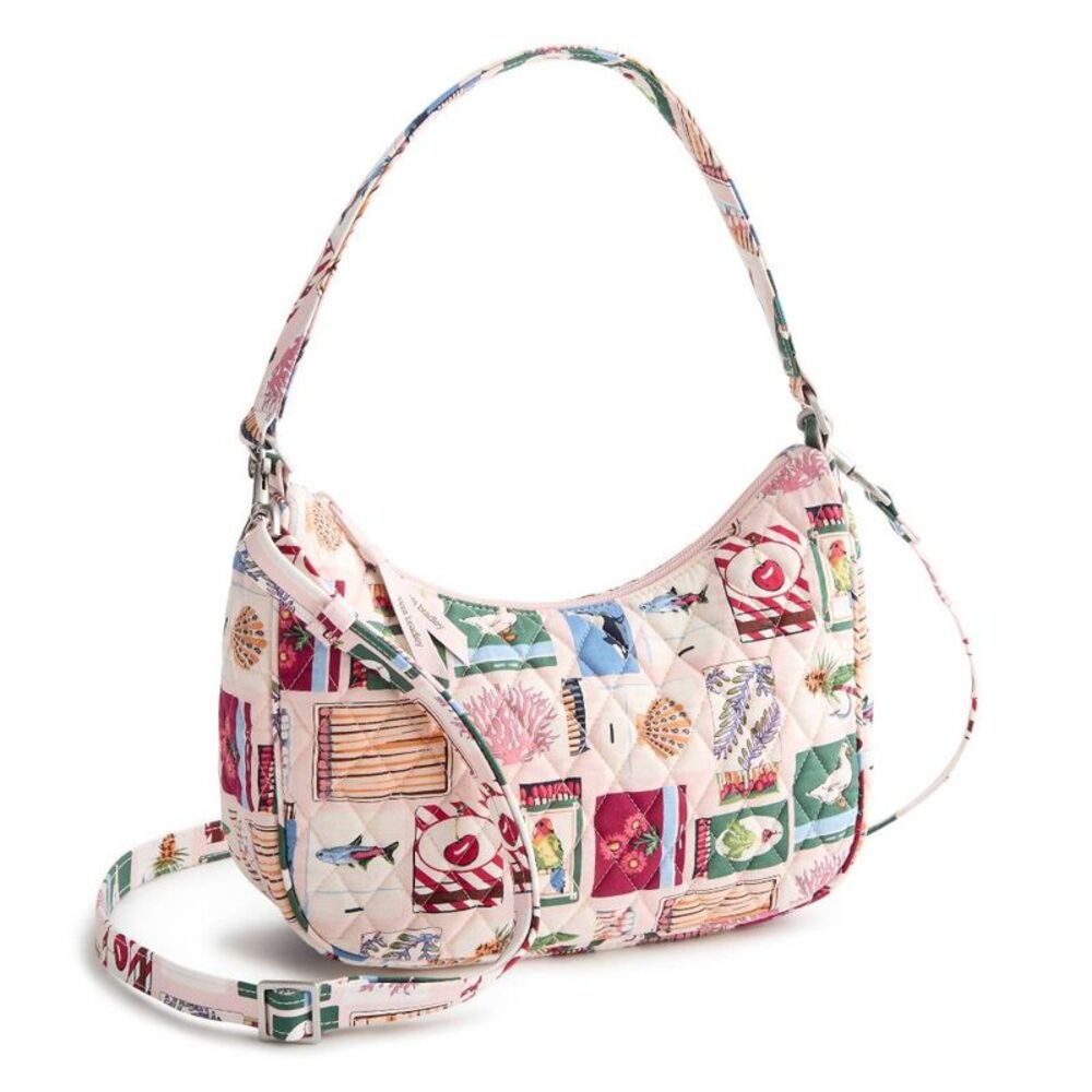 Vera Bradley Quilted Hobo Crossbody Bag in Pink Multi Patchwork Print